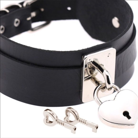 Necklace Jewelry Punk Black Choker Silver Locket - Picture 4 of 6